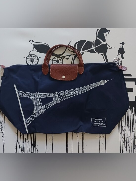Longchamp Handbags - Longchamp Eiffel Tower Blue/ Brown Travel Bag